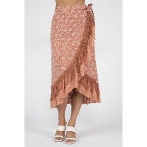 Miss Me Los Angeles Salmon Pink Embroidered Wrap Skirt Style MS0131L Large NWT